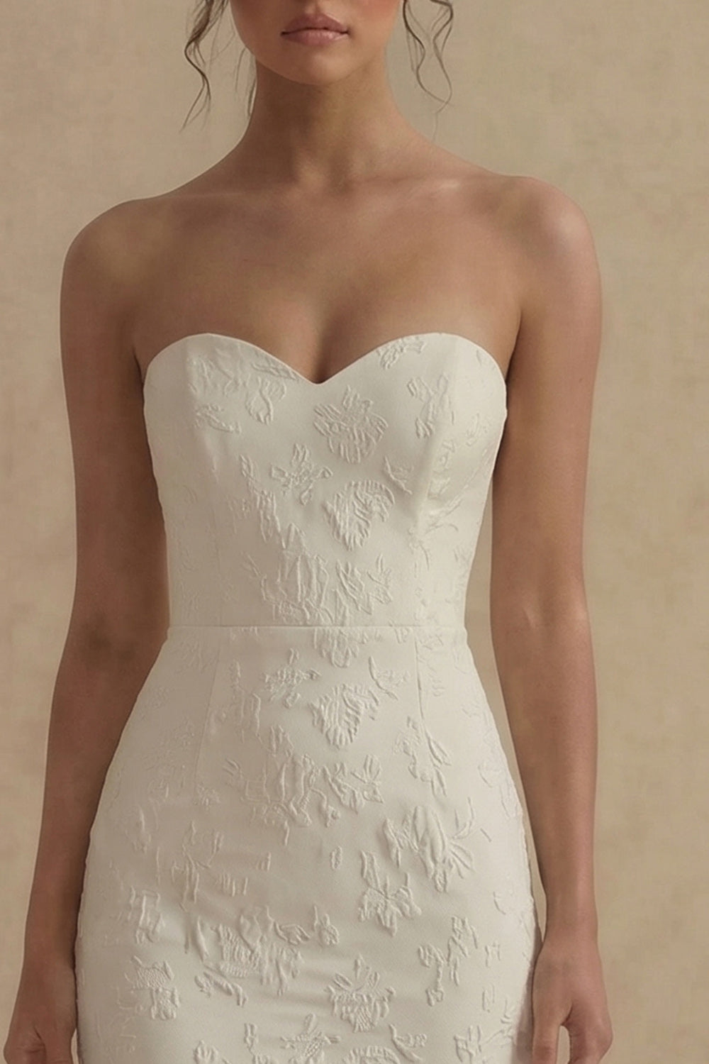 Strapless Jacquard White Mermaid Midi Engagement Dress