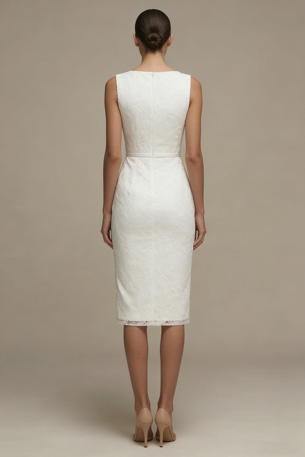 White Bodycon Bateau Neck Lace Midi Graduation Dress