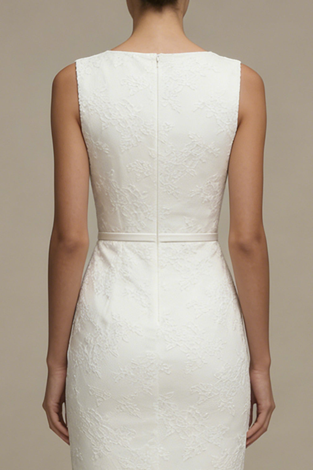 White Bodycon Bateau Neck Lace Midi Graduation Dress