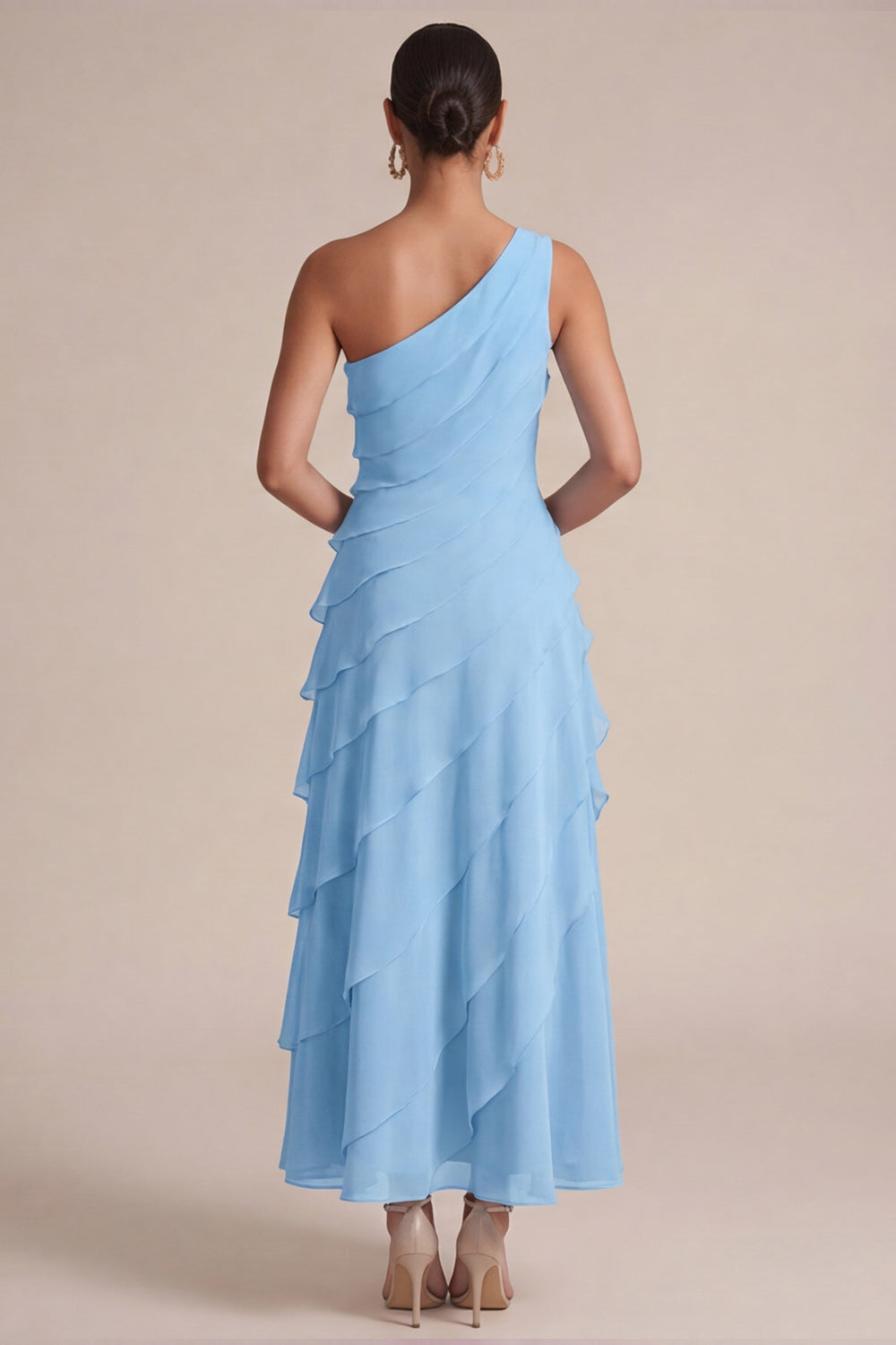 Navy One Shoulder A Line Long Wedding Guest Dress with 3D Flower