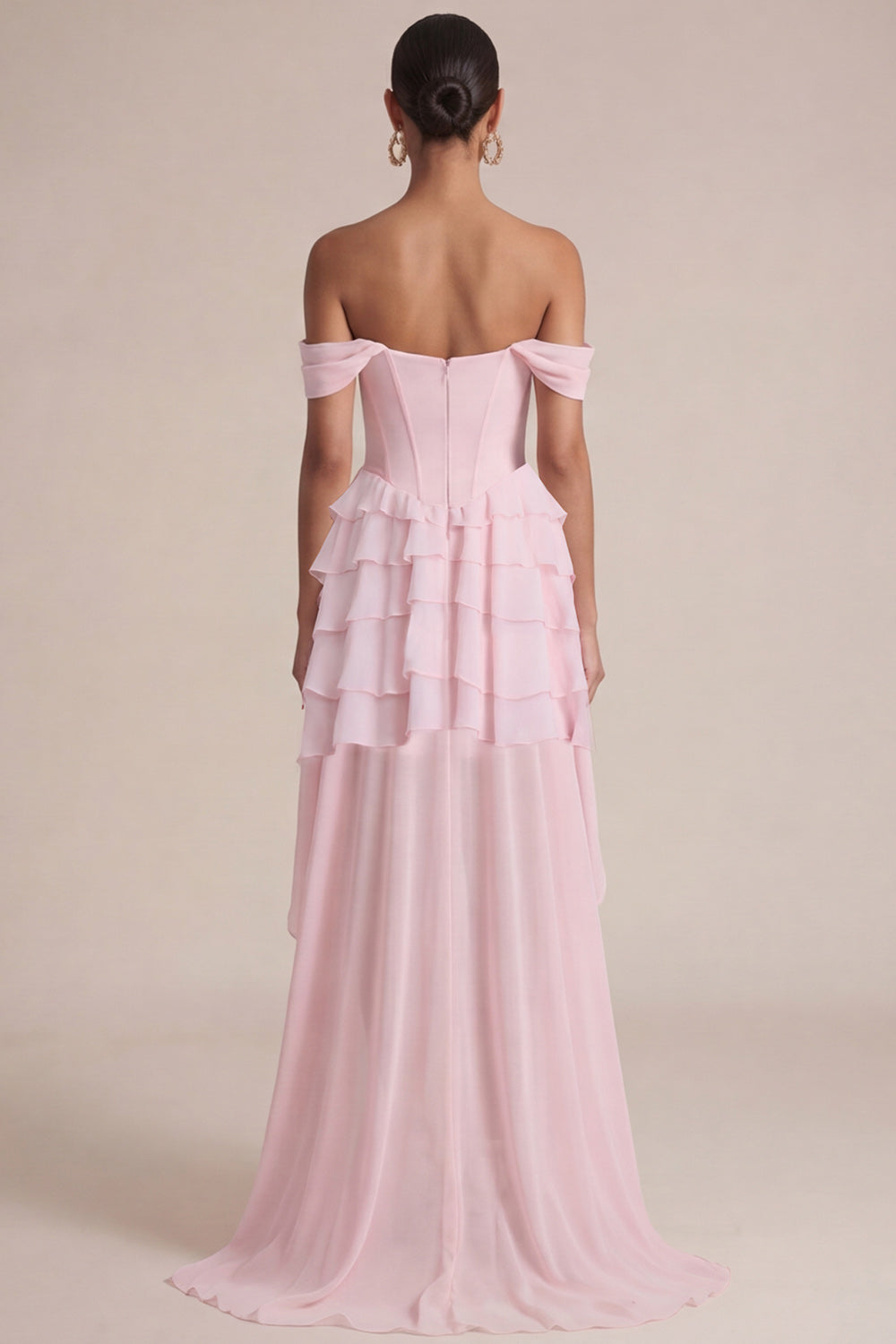 Off-the-Shoulder Pink A-Line Ruffled Corset Wedding Guest Dress