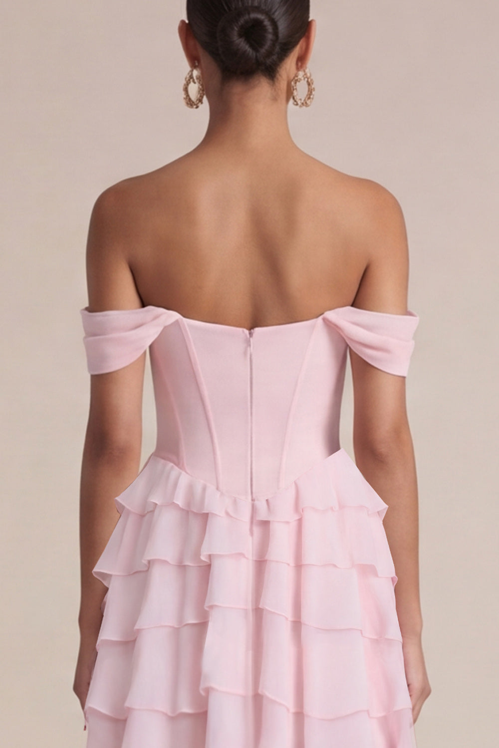 Off-the-Shoulder Pink A-Line Ruffled Corset Wedding Guest Dress