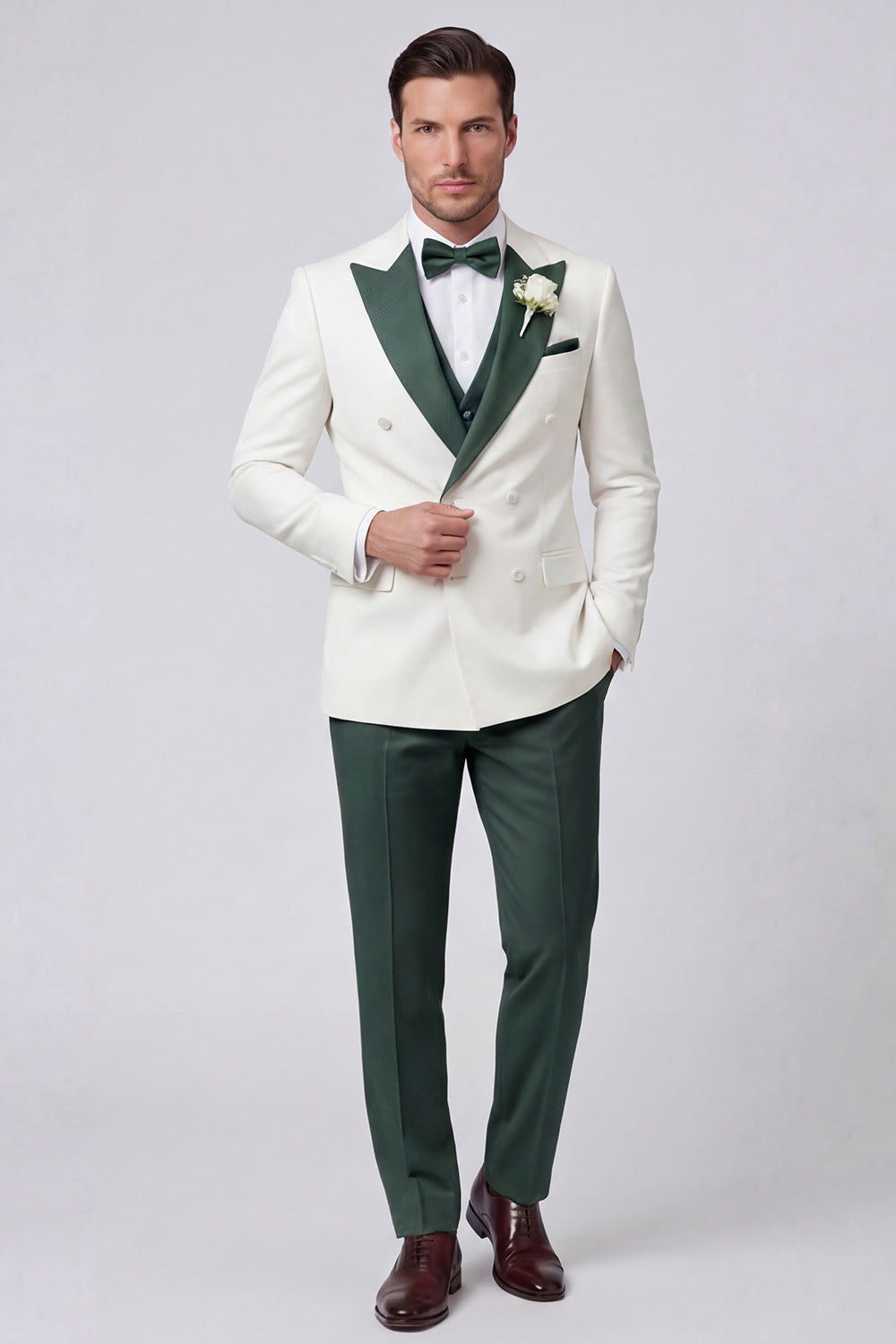 3-Piece Black Double-Breasted Peak Lapel Men's Prom Suits