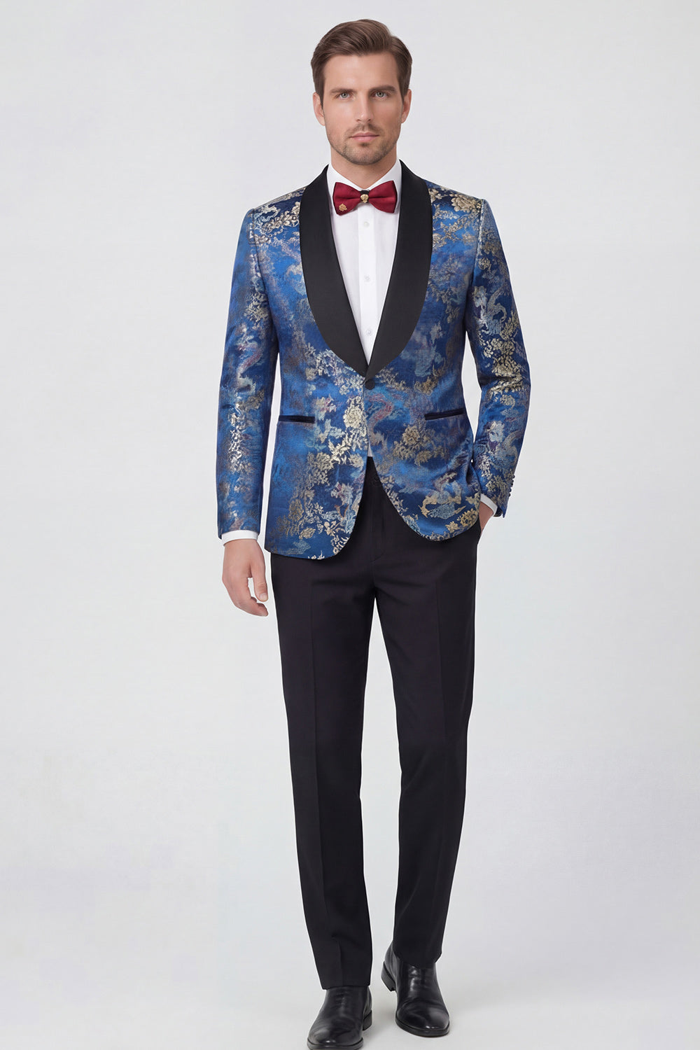 Blue 2-piece Shawl Lapel One Button Jacquard Men's Prom Suits
