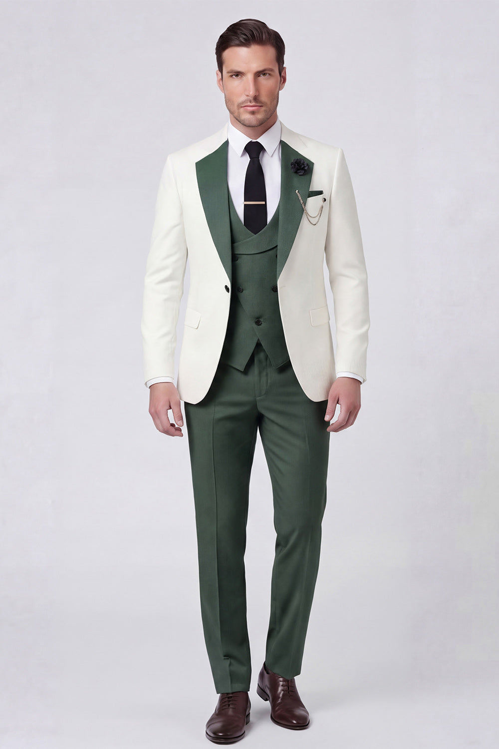 Dark Green 3 Piece One Button Notch Lapel Men's Prom Suits