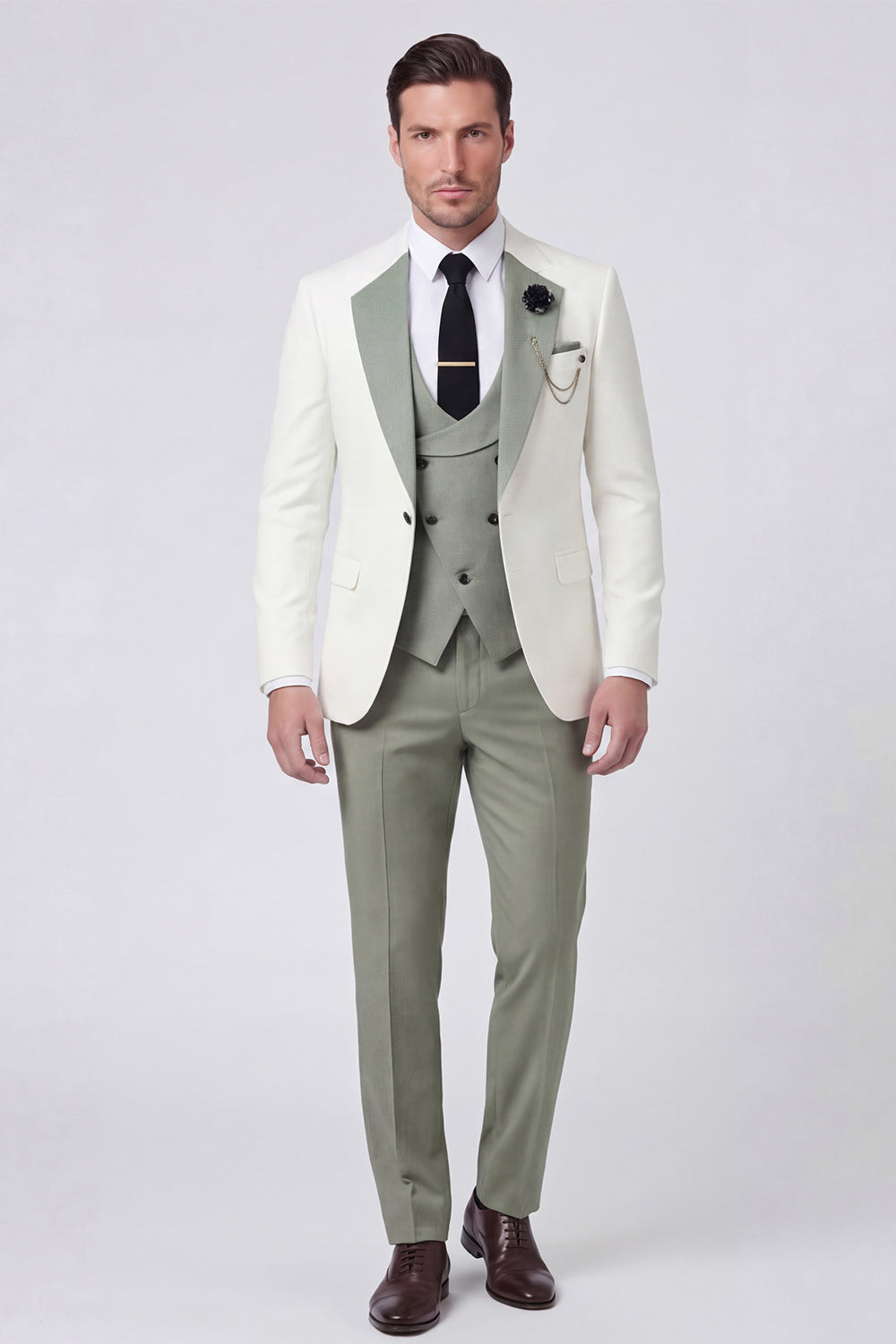 Dark Green 3 Piece One Button Notch Lapel Men's Prom Suits