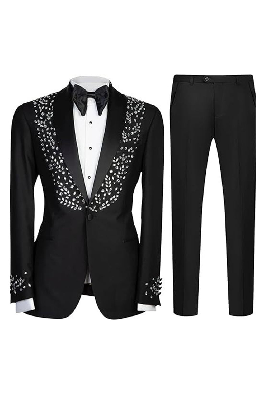 Sparkly Black 2-piece One Button Shawl Lapel Men's Wedding Suits