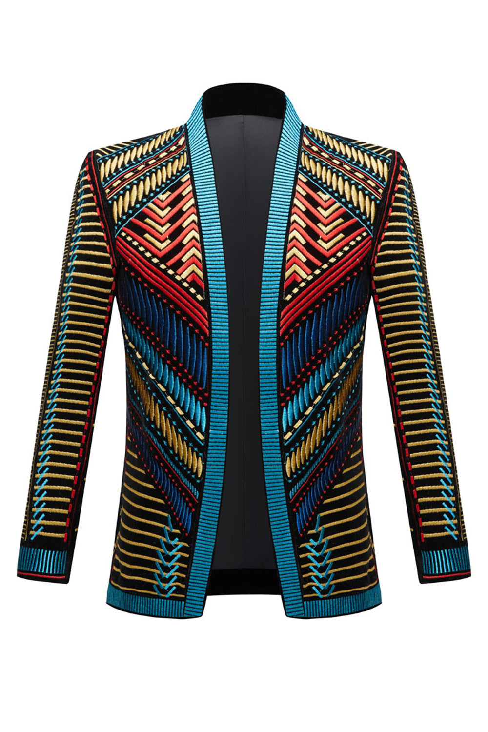 Blazer Homme Vert Ouvert Brodé Géométrique