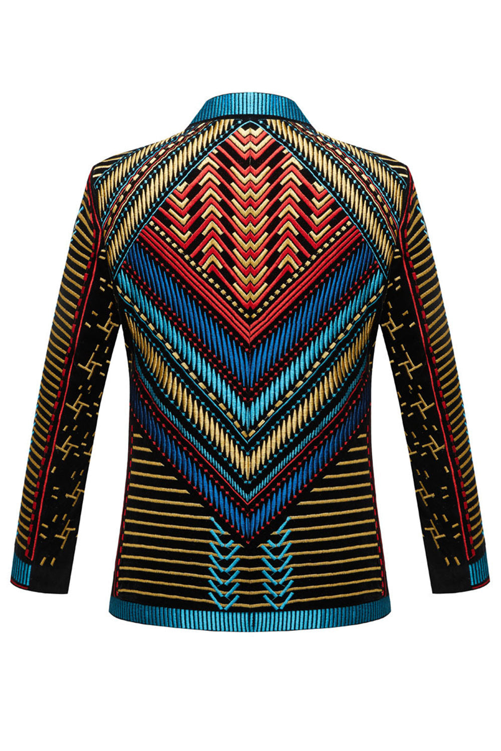 Blazer Homme Vert Ouvert Brodé Géométrique