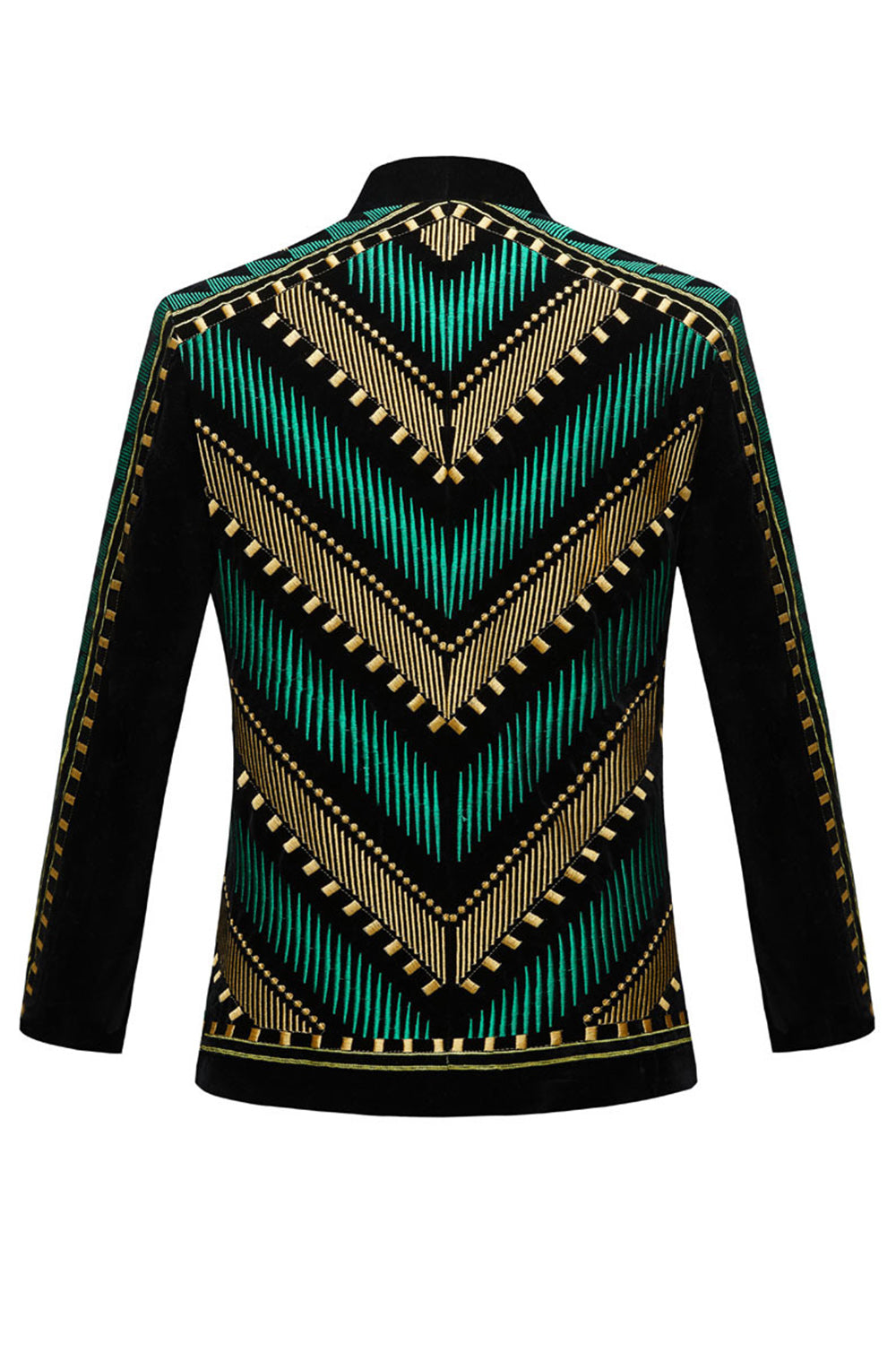Blazer Homme Vert Ouvert Brodé Géométrique