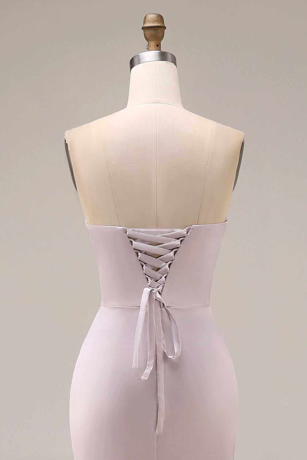 Satin Mermaid Light Purple Sweetheart Ruched Beaded Long Prom Dress with Slit