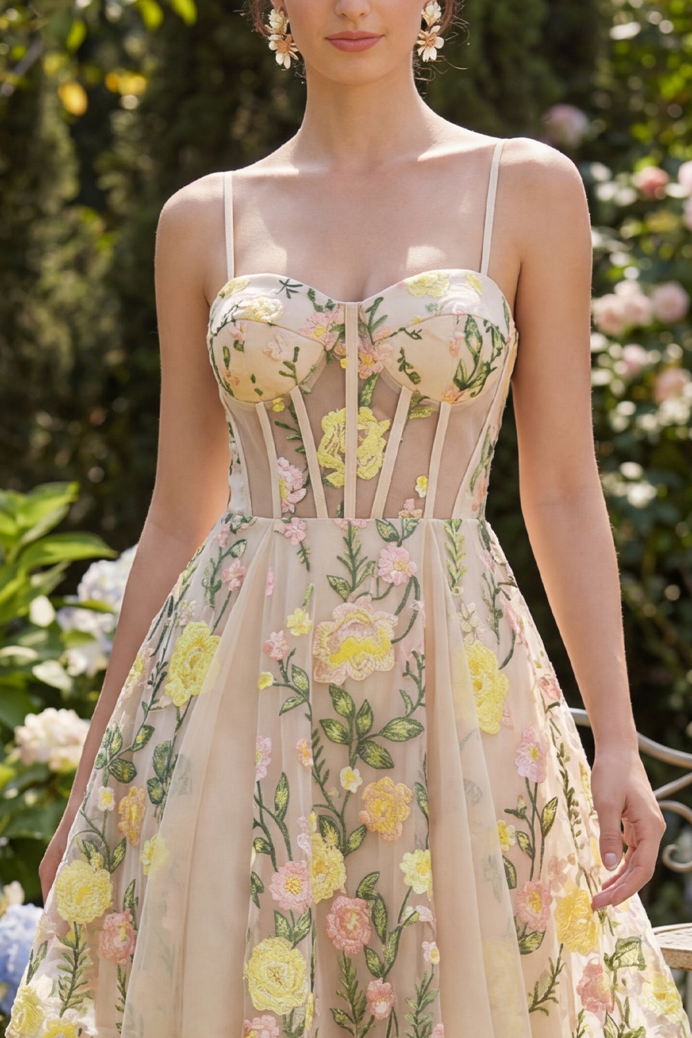 Champagne A Line Tulle Embroidered Corset Mini Cocktail Dress