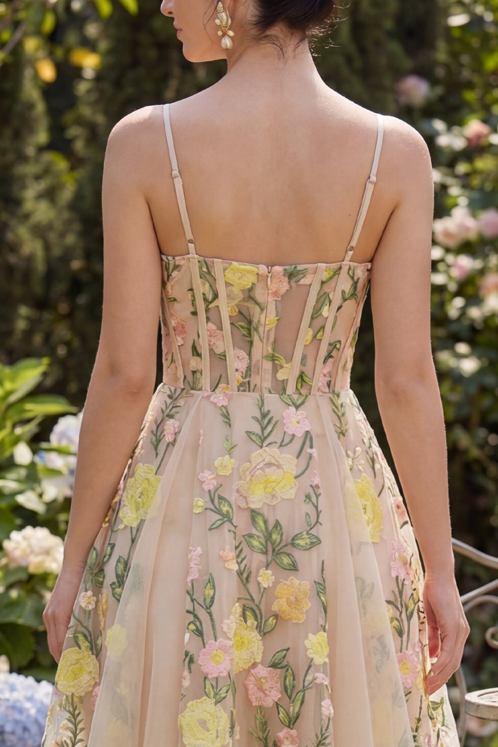 Champagne A Line Tulle Embroidered Corset Mini Cocktail Dress