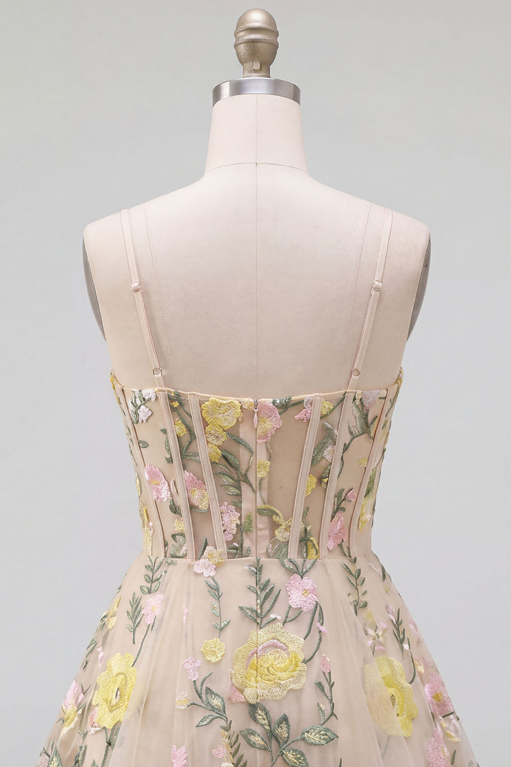 Champagne A Line Tulle Embroidered Corset Mini Cocktail Dress