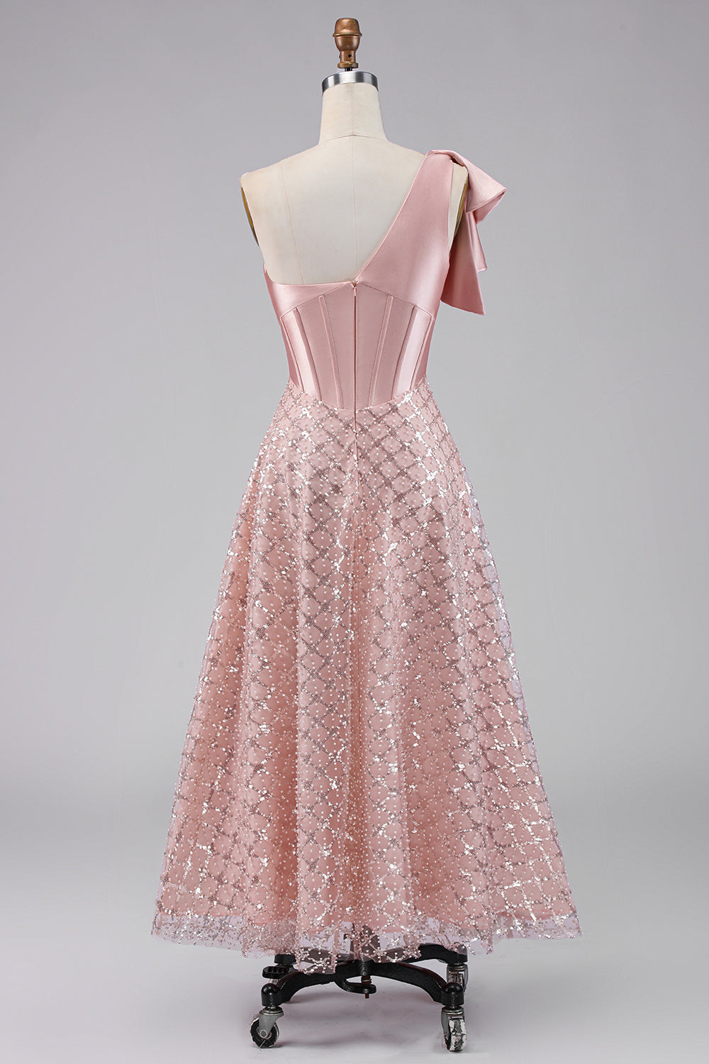 Robe midi à ligne A drapée froncée blush asymétrique scintillante