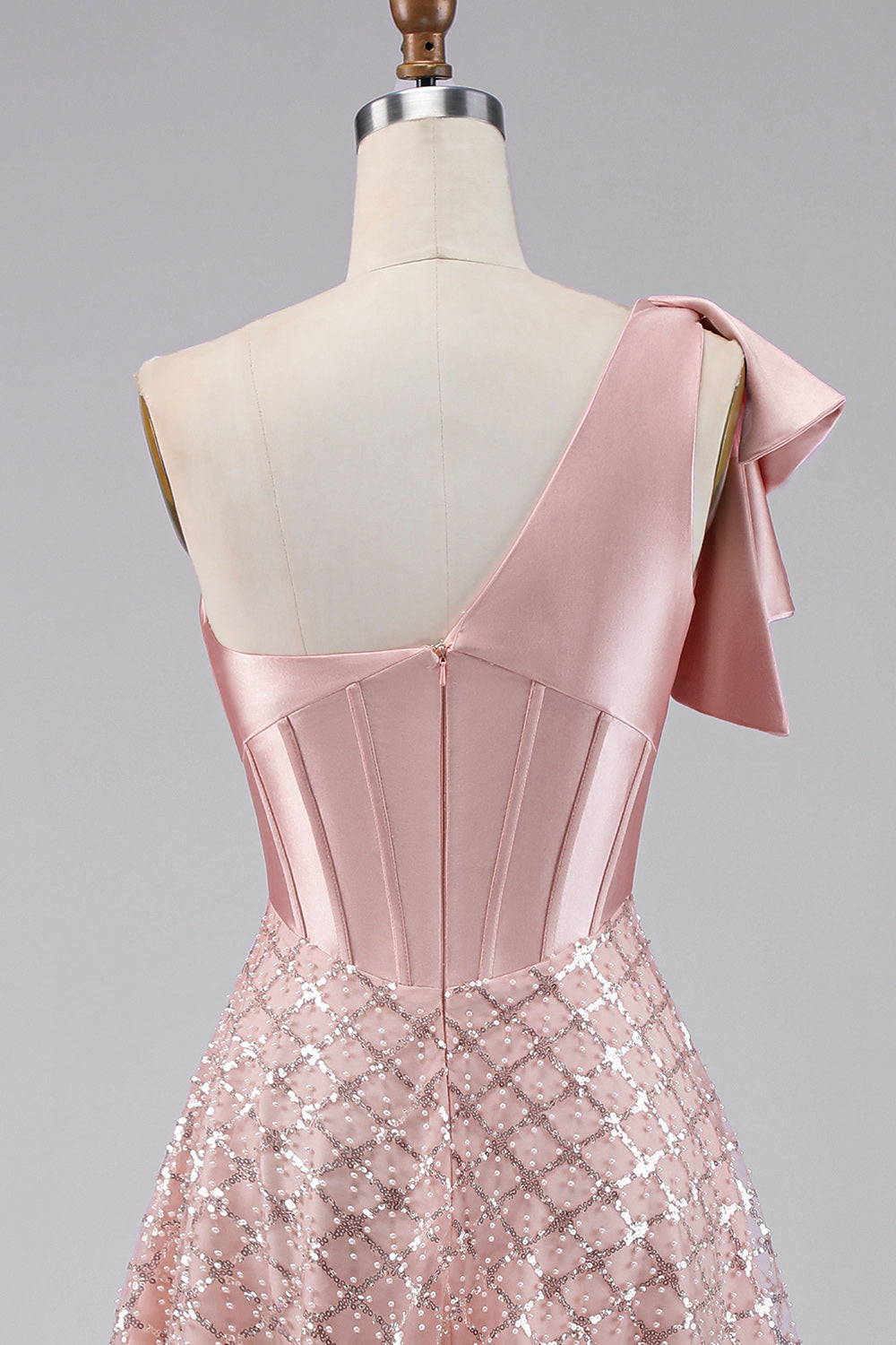 Robe midi à ligne A drapée froncée blush asymétrique scintillante