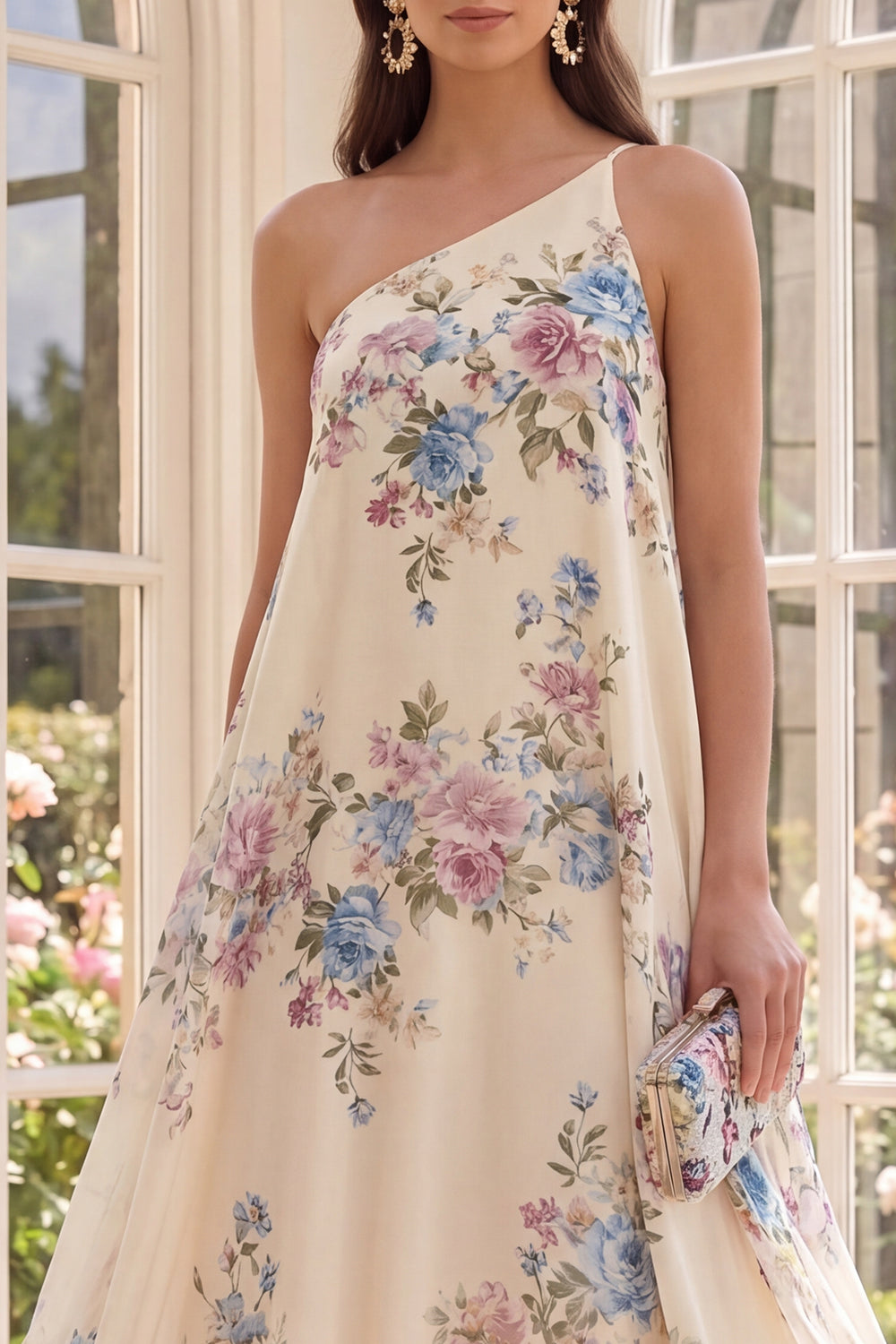 Robe trapèze asymétrique à fleurs, couleur abricot, pour la plage