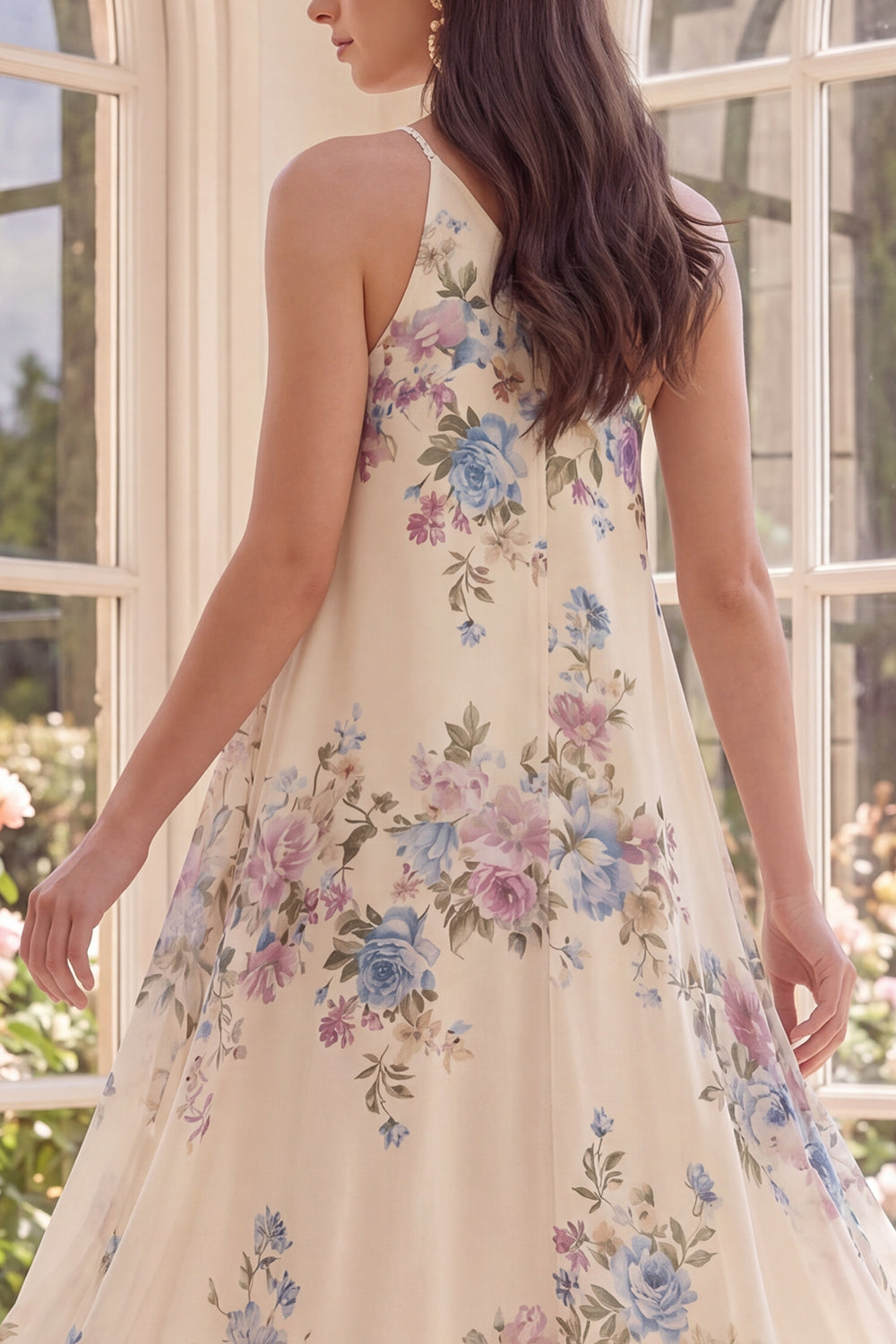 Robe trapèze asymétrique à fleurs, couleur abricot, pour la plage