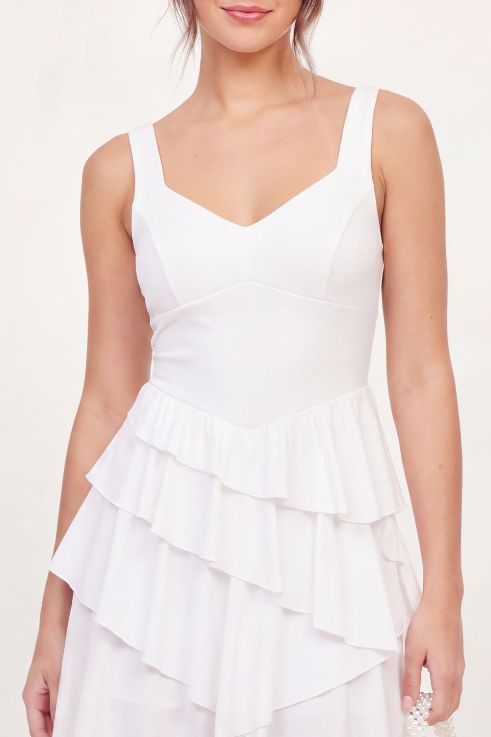 A-Line White Tiered Ruffled Mini Graduation Dress