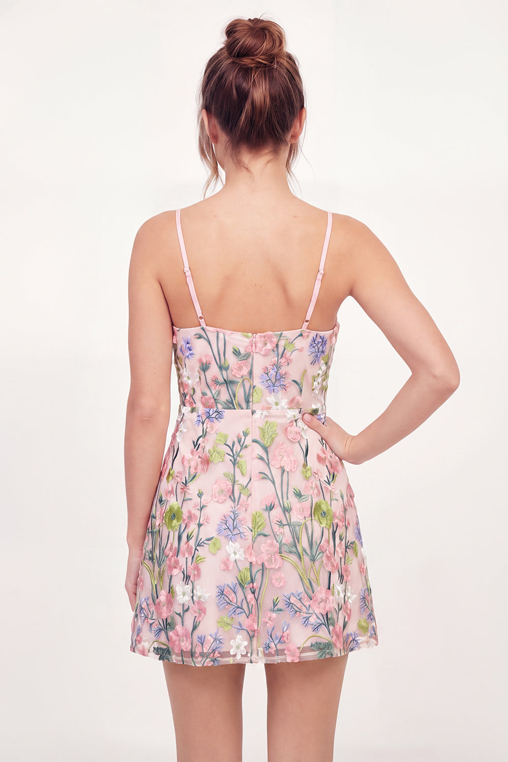 Tulle Floral A-Line Embroidered Pink Mini Cocktail Dress