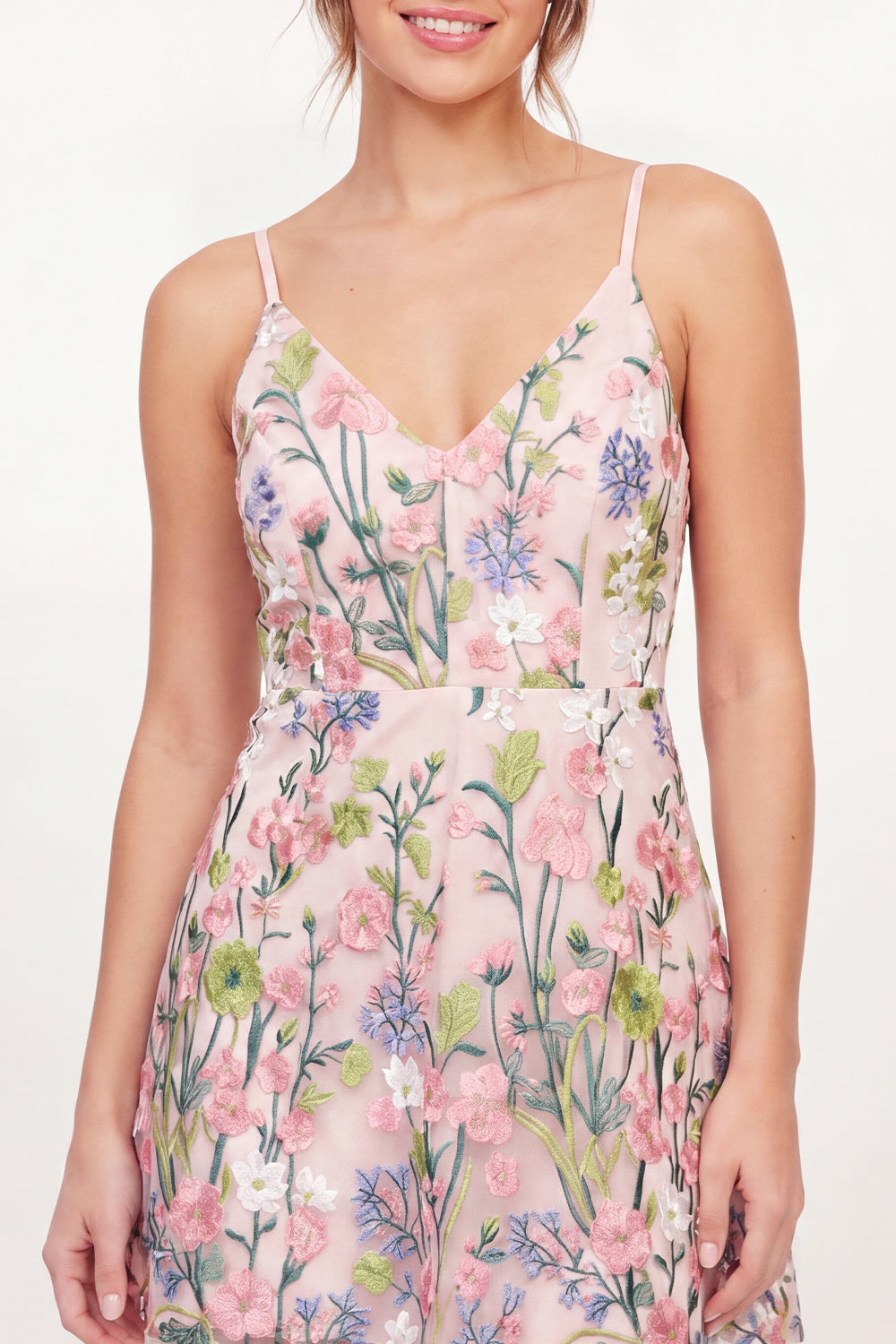 Tulle Floral A-Line Embroidered Pink Mini Cocktail Dress