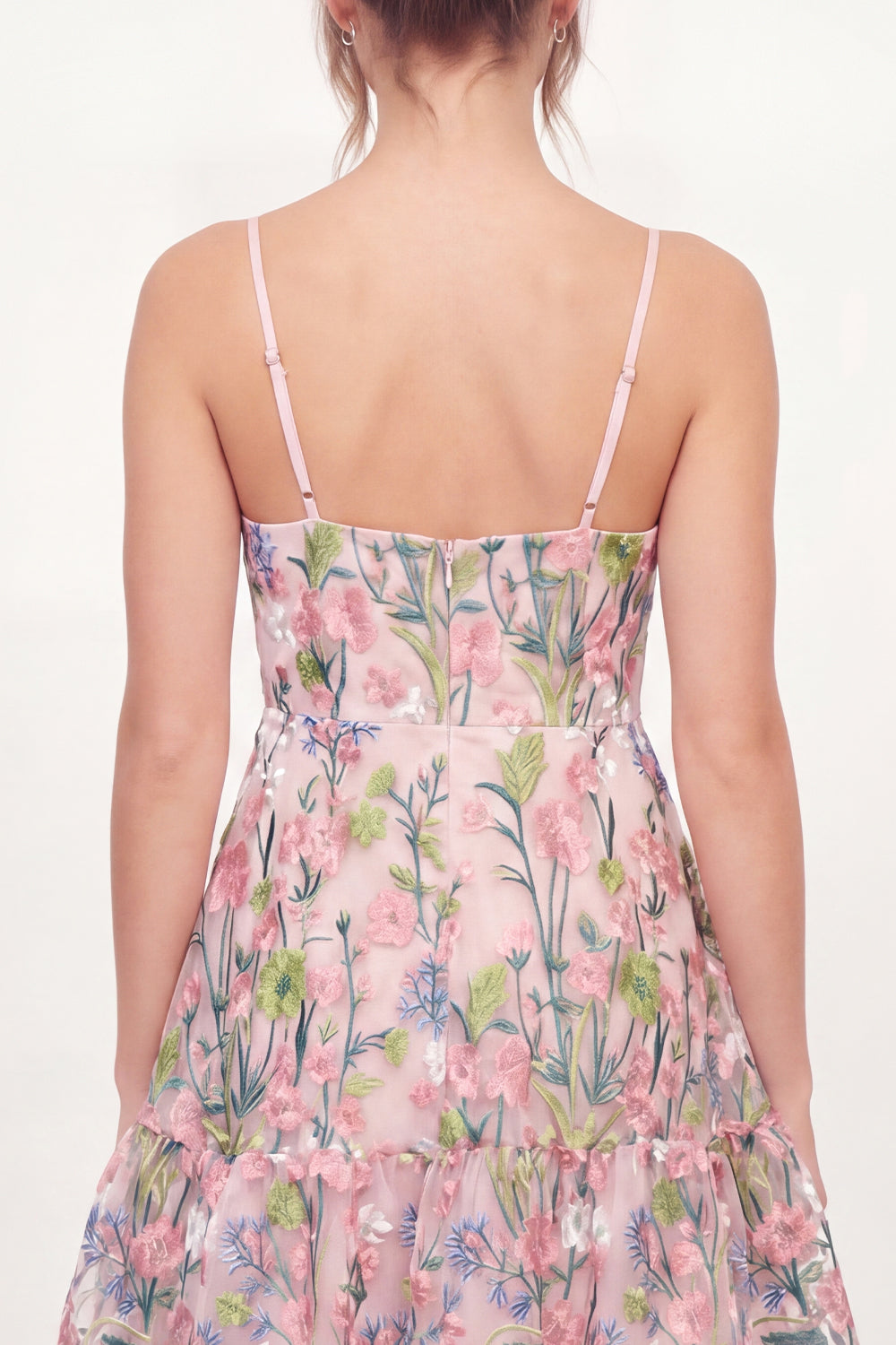 Robe courte de bal de fin d'année rose brodée en tulle floral trapèze