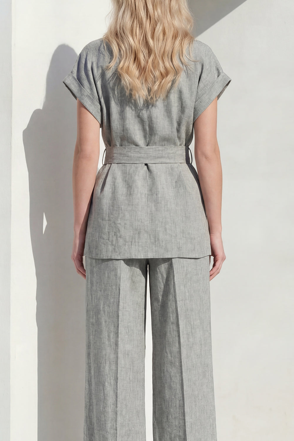 Grey Peak Lapel 2-Piece Women Suits with Belt