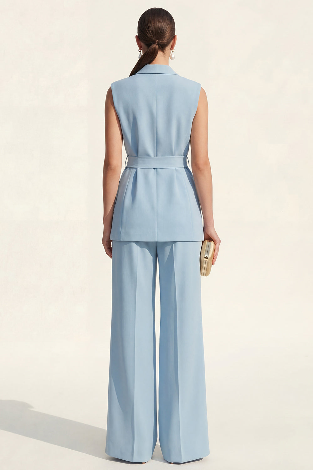 Shawl Lapel Blue 2-Piece Women Suits with Belt
