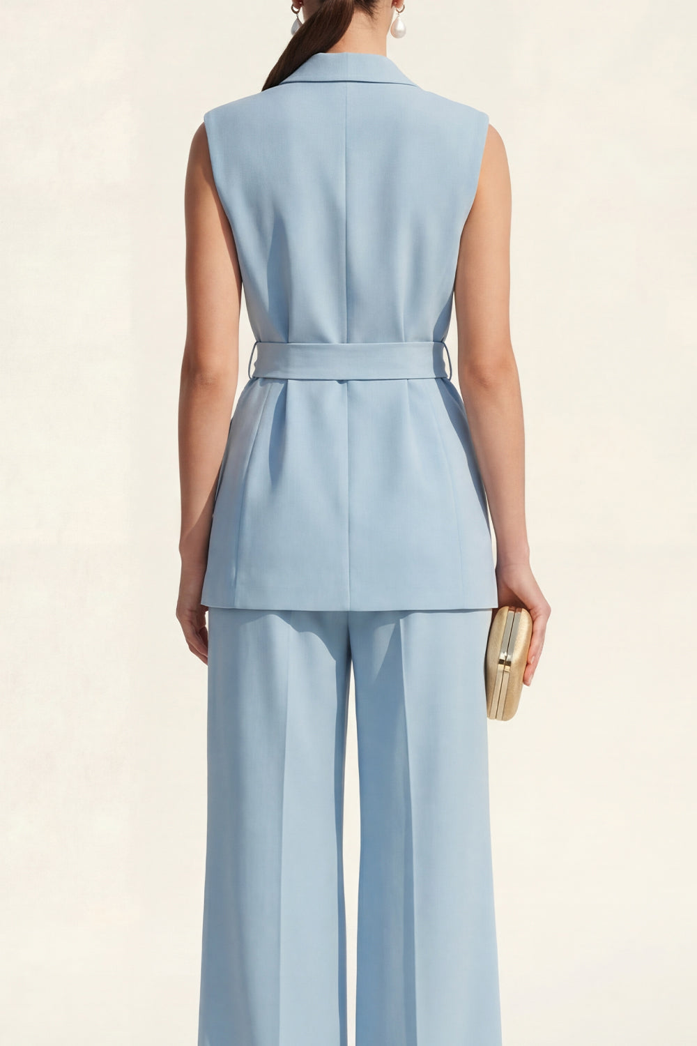 Shawl Lapel Blue 2-Piece Women Suits with Belt