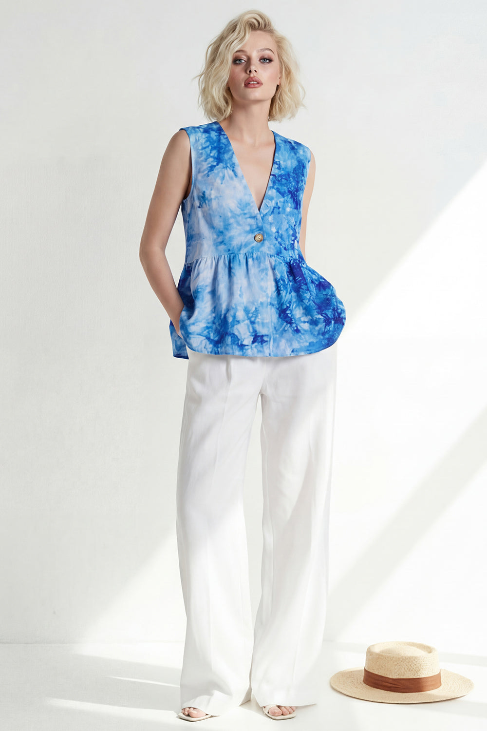 Pink One Button 2-Piece V Neck Printed Women Suits