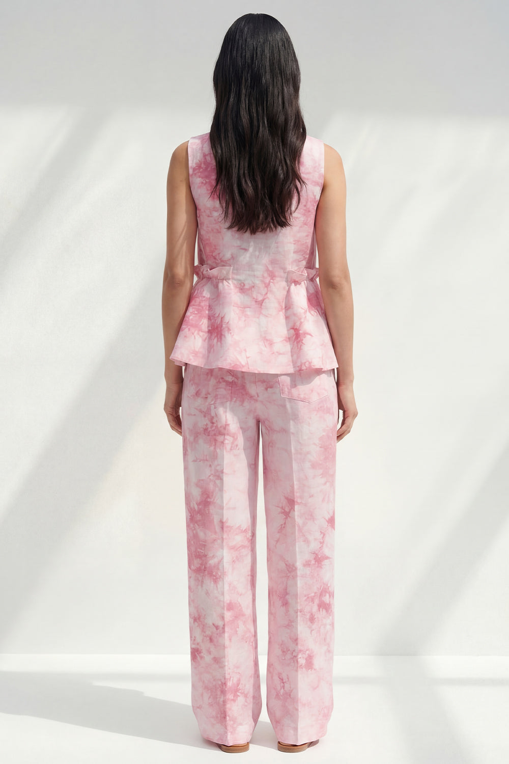 Blue 2 Piece Ruffled Bateau Neck Printed Business Suits with Pockets