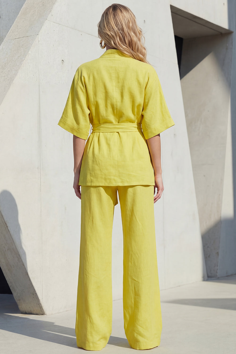 Blue V-Neck Short Sleeve Long Women's Suit with Belt