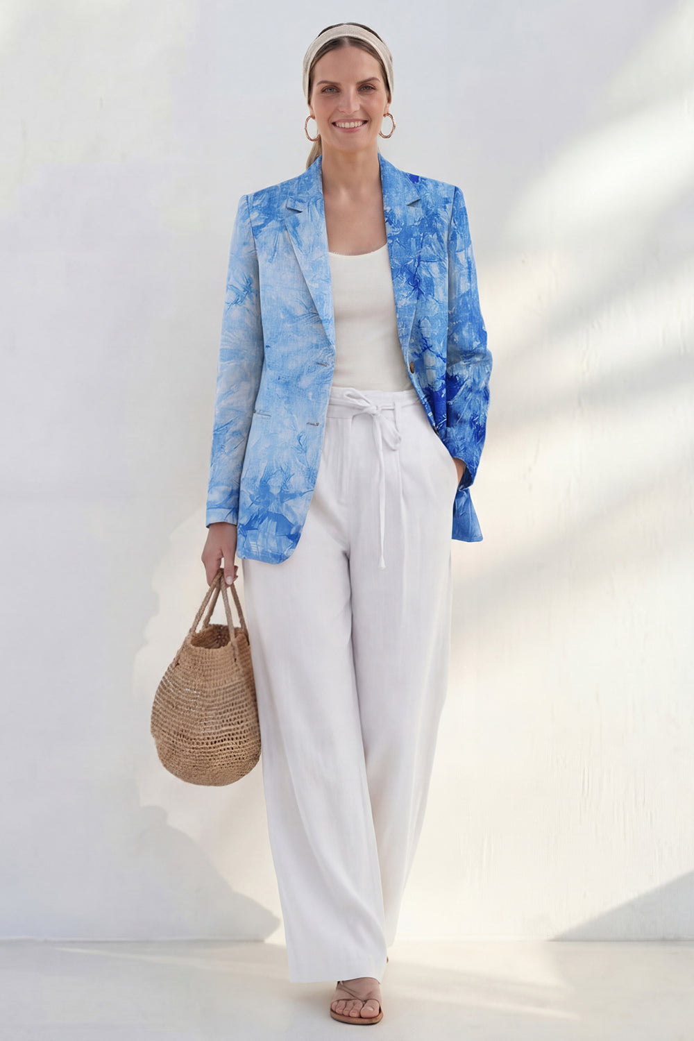 Blue Notched Lapel Single Breasted Slim Fit Women Suit