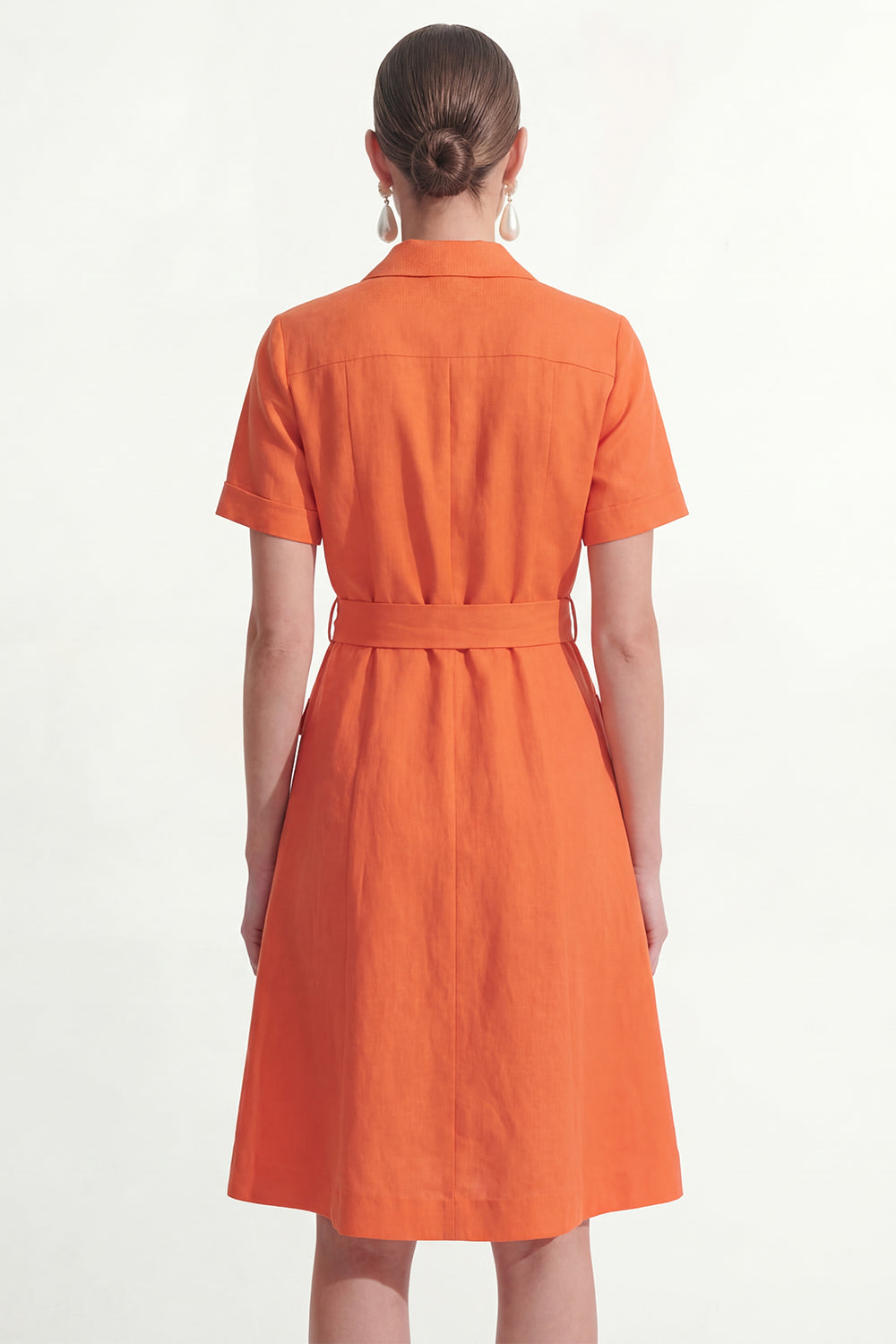 Orange Notched Lapel Single Breasted Short Work Dress with Belt