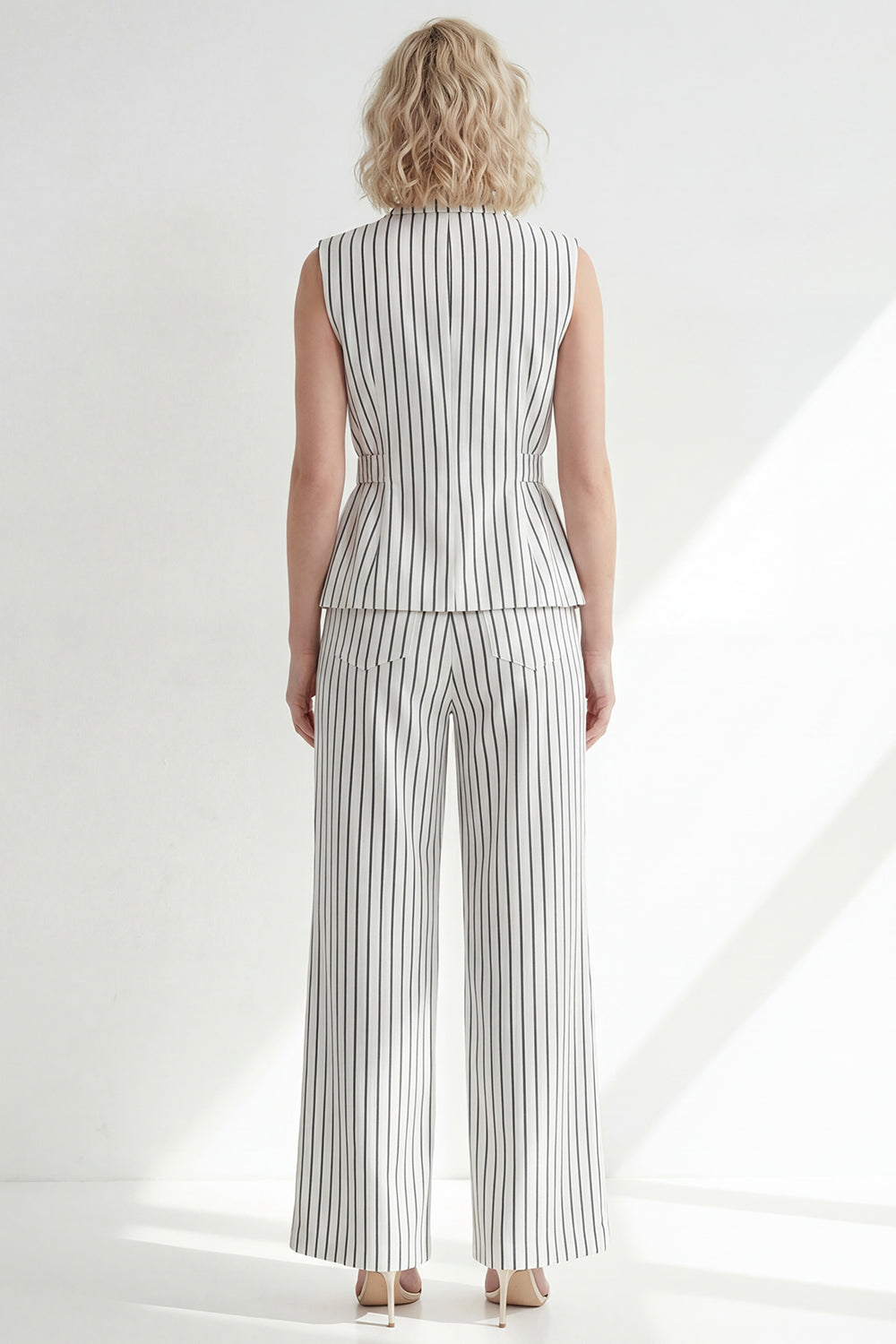 White Notched Lapel Stripe One Button Long Women Suit with Belt