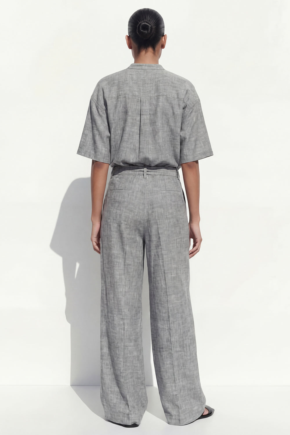 Grey Crew Neck Single Breasted Long Women Suit with Belt
