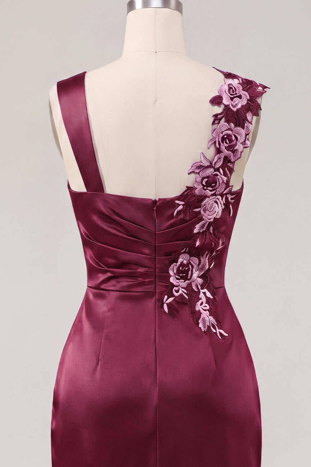 Navy Satin Ruched Embroidered Bodycon Short Prom Dress