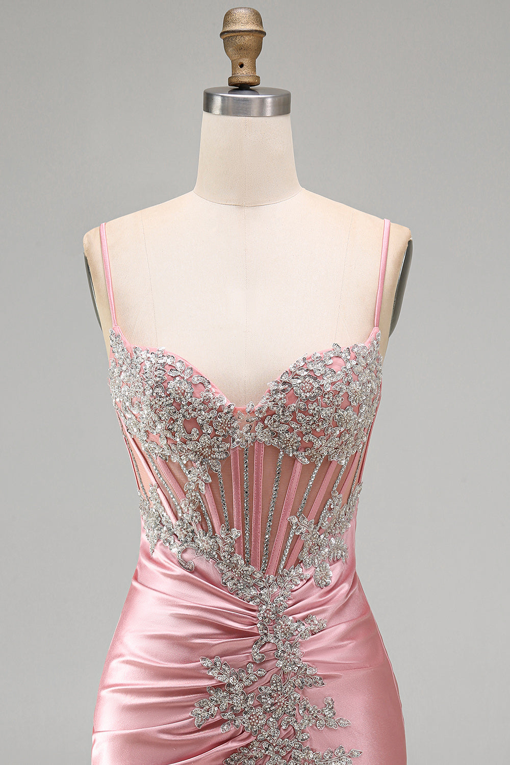 Satin Blush Bodycon Corset Ruched Short Prom Dress with Rhinestones