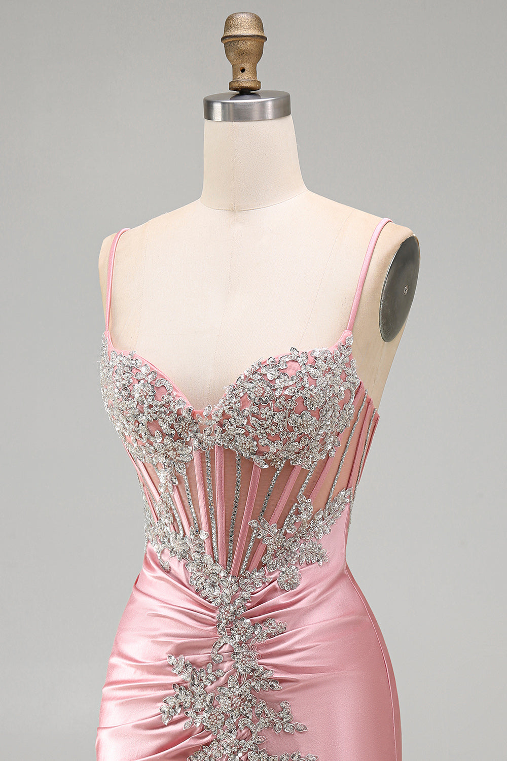 Satin Blush Bodycon Corset Ruched Short Prom Dress with Rhinestones