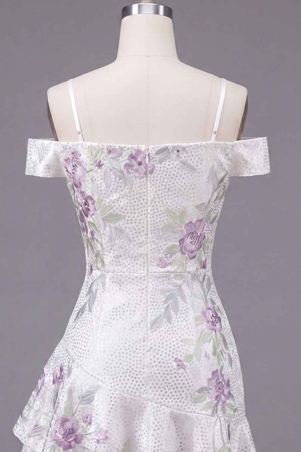 Cold Shoulder A-Line White Floral Short Prom Dress with Beading
