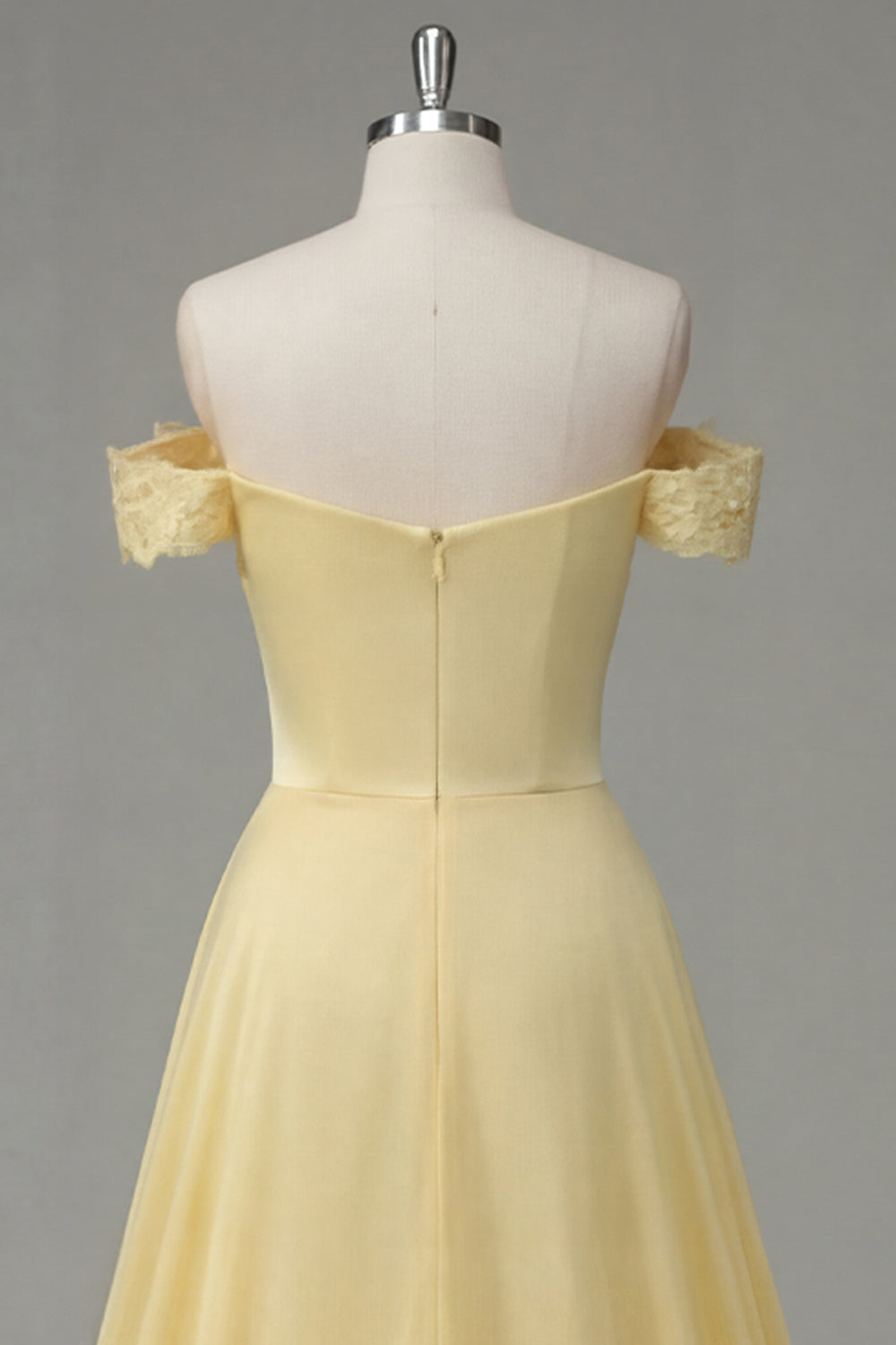 Butter Yellow A-Line Off the Shoulder Ruched Maxi Dress with Slit