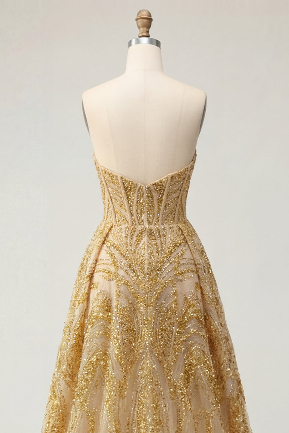 Sparkly Golden Sweetheart Bodycon Corset Beaded Mini Prom Dress with Ruffles Chapel Train