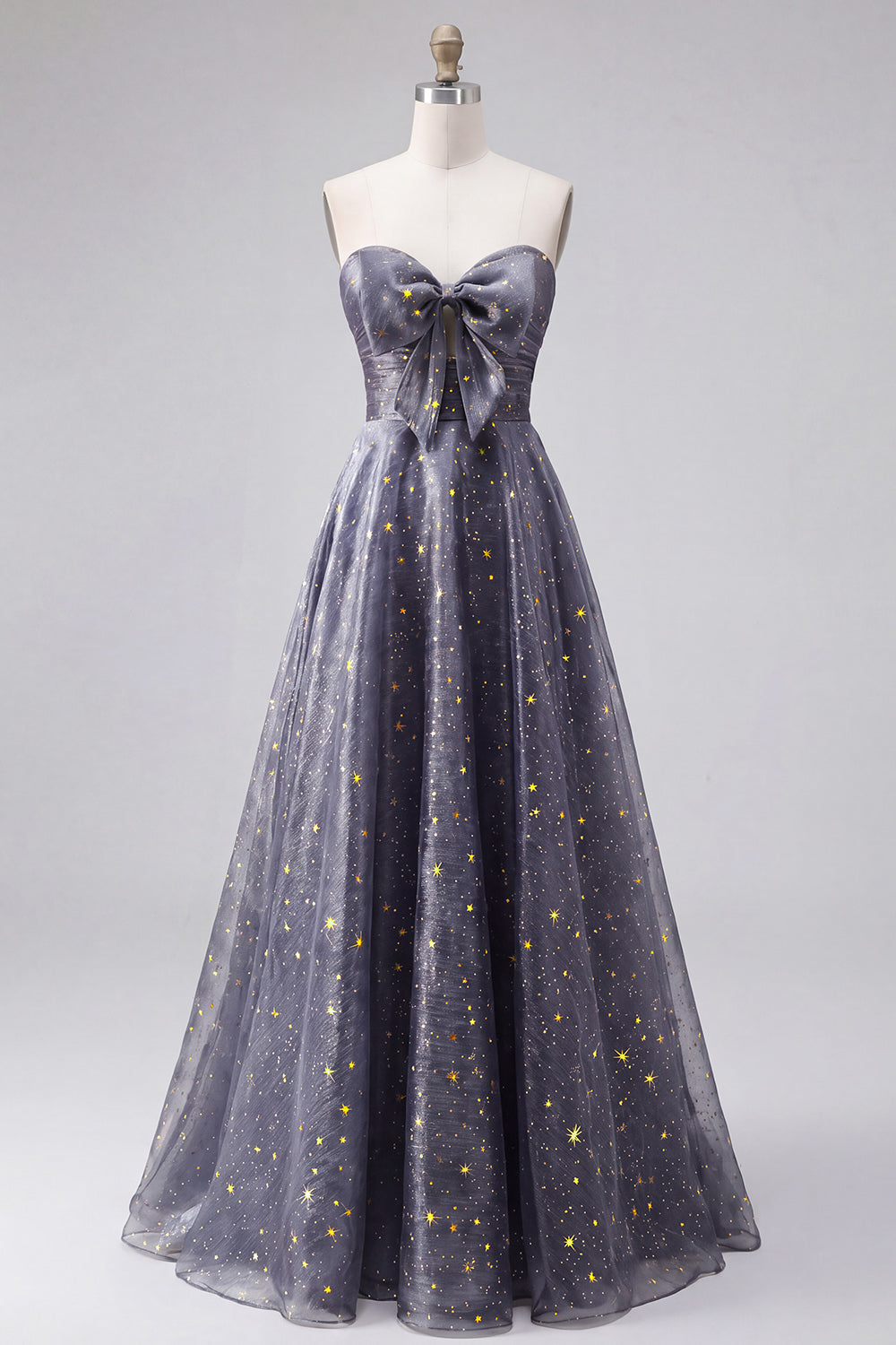 Celestial Midnight Enchanting Starry A-Line Sweetheart Long Prom Dress with Bow