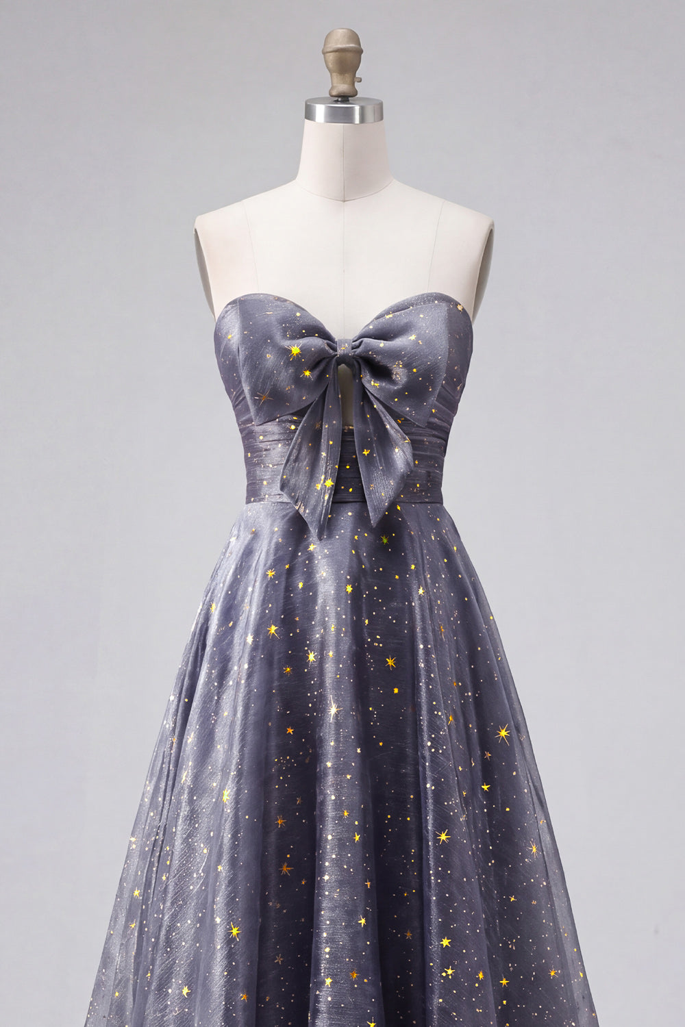 Celestial Midnight Enchanting Starry A-Line Sweetheart Long Prom Dress with Bow
