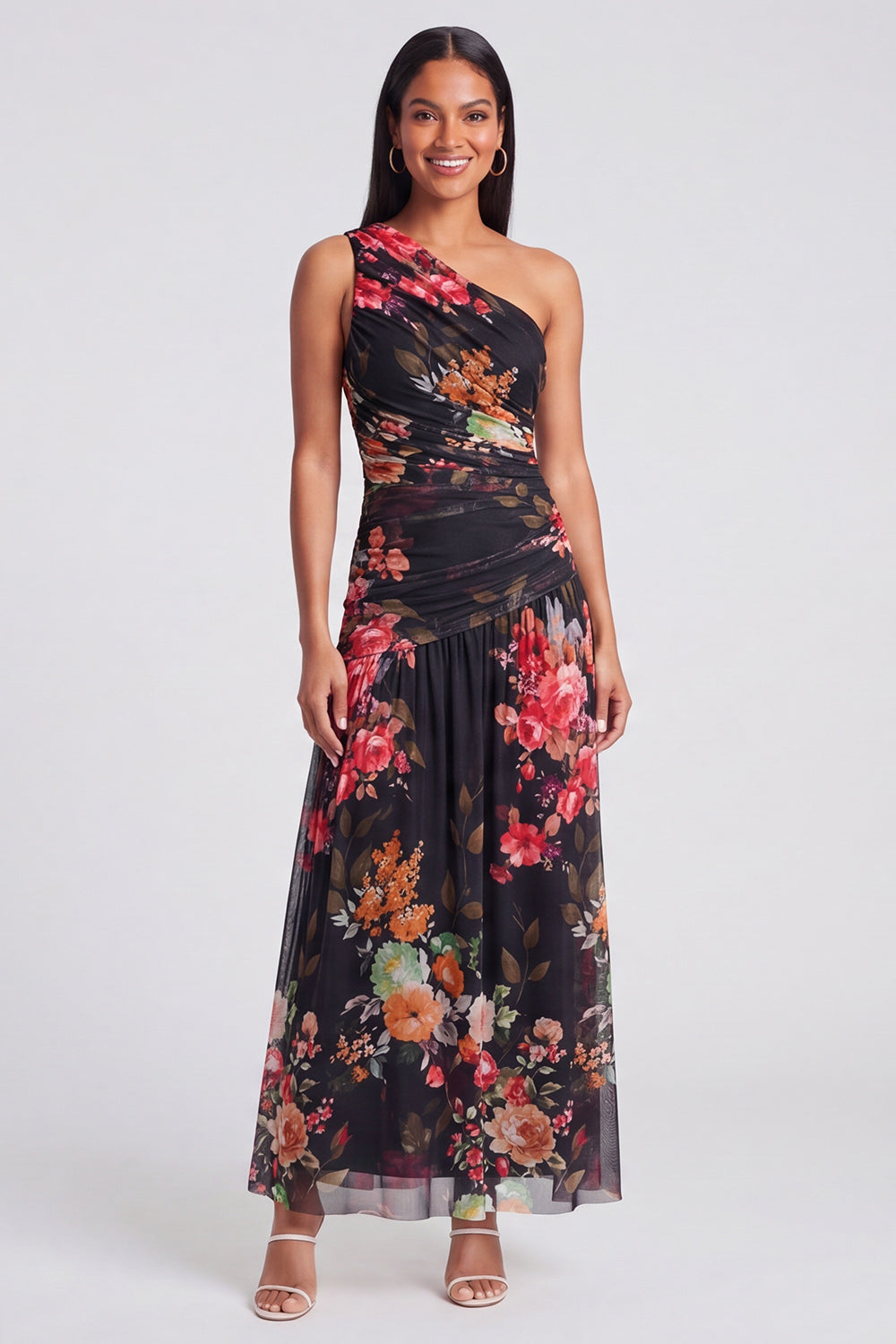 Ivory One Shoulder A Line Maxi Floral Dress