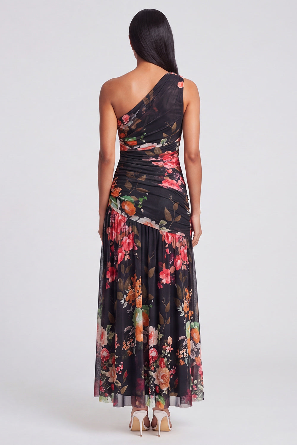 Ivory One Shoulder A Line Maxi Floral Dress