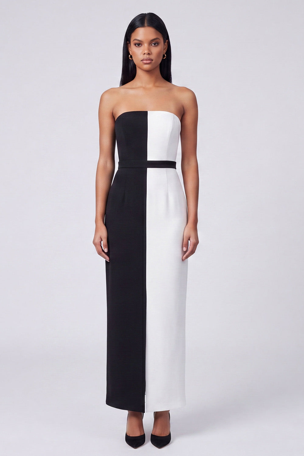 Off the Shoulder Black and White Bodycon Maxi Dress