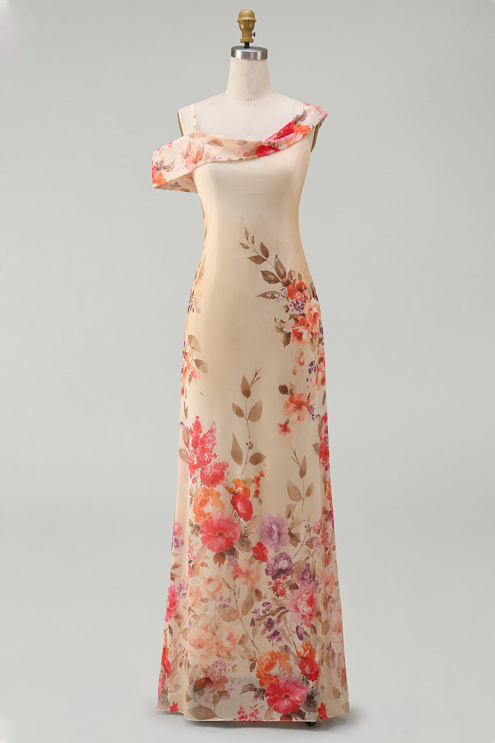 Black Tulle Asymmetrical Sheath Printed Maxi Floral Dress