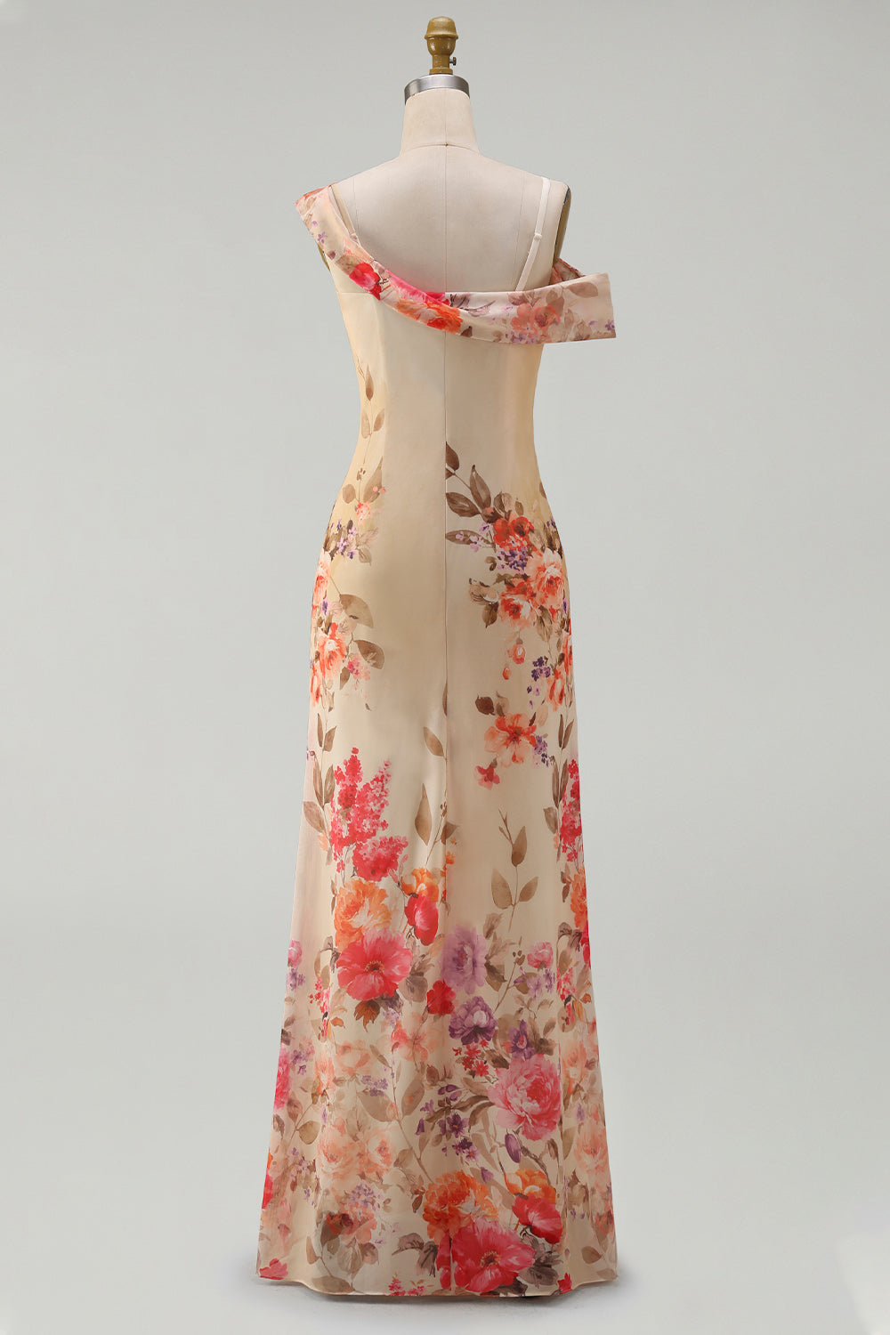 Black Tulle Asymmetrical Sheath Printed Maxi Floral Dress