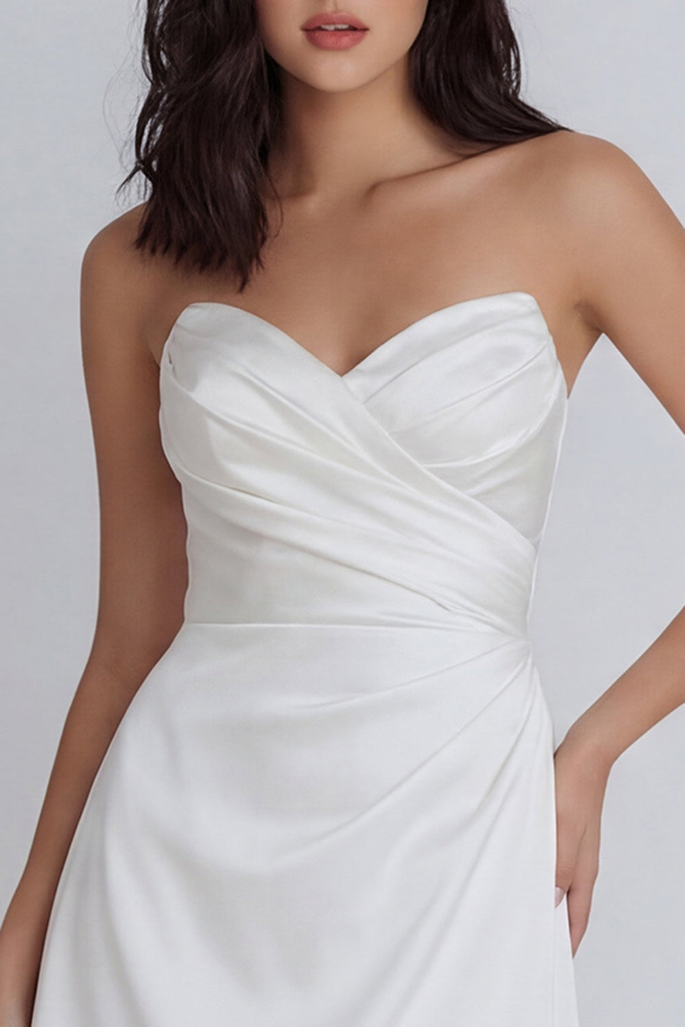 A-Line Sweetheart Ivory Ruched Satin Mini Dress